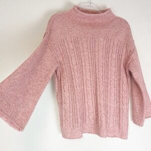 Ana Sweater Womens Medium Cable Knit Roll Neck Pink Soft Preppy Cottage Grandma